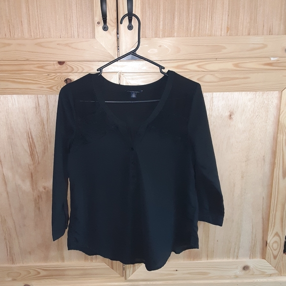 American Eagle Outfitters black sheer lace blouse shirt size S - Picture 1 of 4